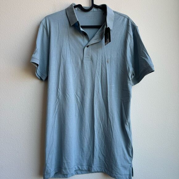 NWT All Saints Allsaints Ramskull Vidal Short Sleeve Polo Shirt Blue Size Small - Picture 2 of 8